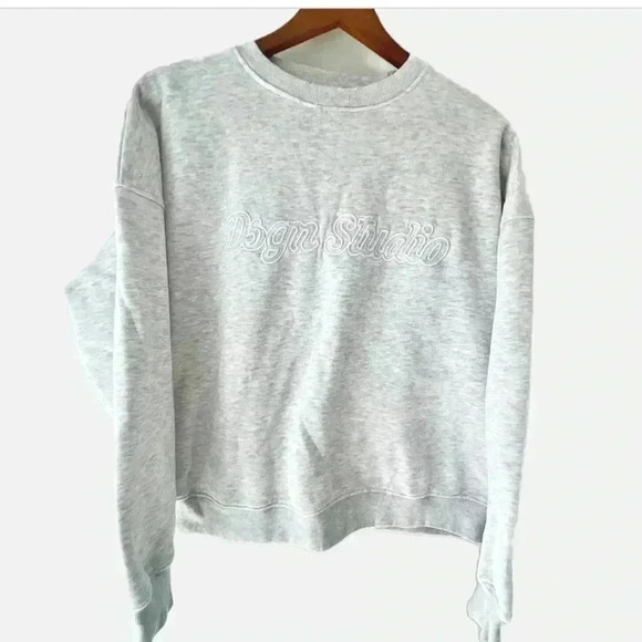 Boohoo Dsgn Studio Embroidered Oversized Sweatshirt Ash Grey Women’s XS - Picture 3 of 10